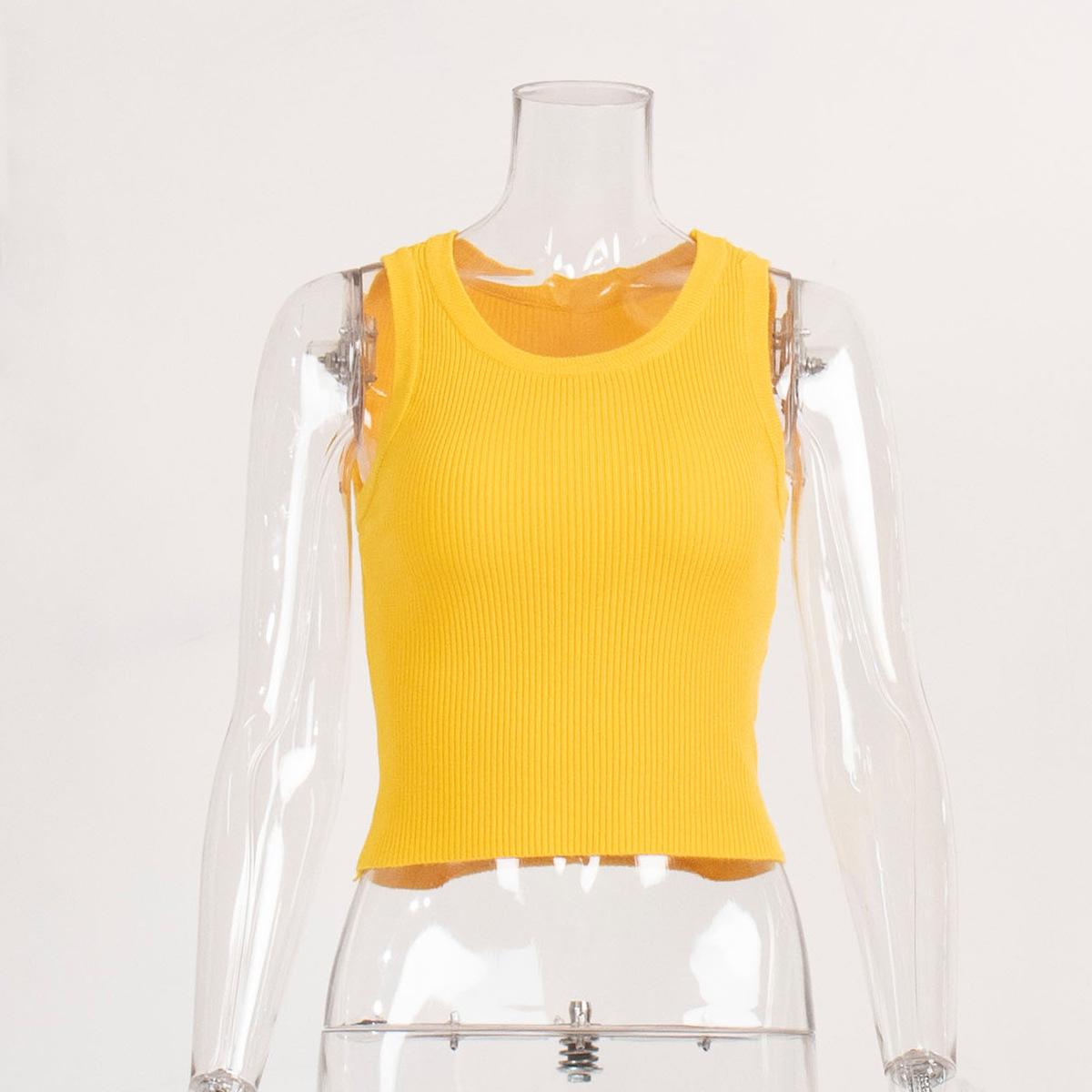 

Жіноча футболка без рукавів з V-подібним вирізом у смужку Жіноча футболка Вуличний трикотаж Верх One Size жовтий