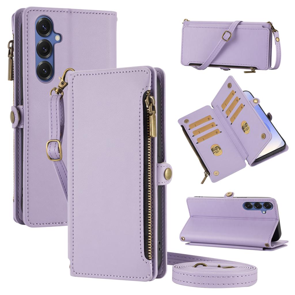 Flip Cover Protective Case for Redmi 8/9/10/11/12/13/14/15Pro with Multiple Card Slots, Crossbody Strap, Wallet Phone Case, Zipper Coin Pocket,