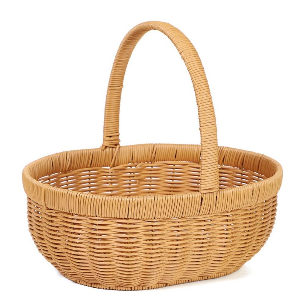 Handmade Bamboo Flower Basket Long Handle Fruit Storage Bin Kitchen Accessories