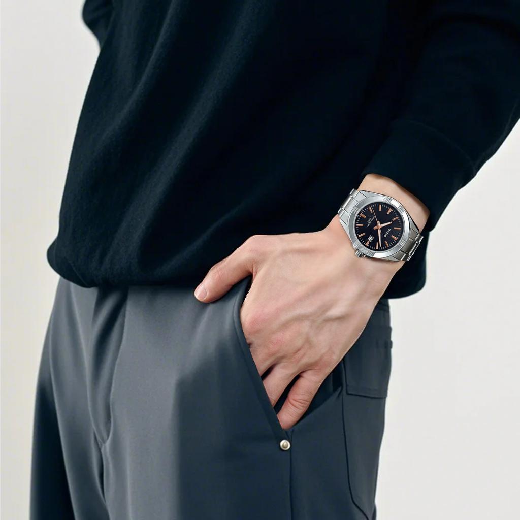 Casio Date Display 50M Water Resistant Quartz Movement Stainless Steel Watch Men watches Black MTP-1308D-1A2