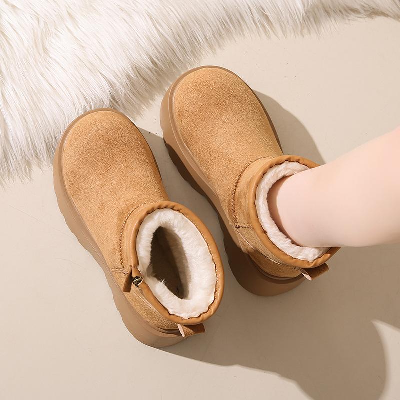 Women's lightweight comfortable thick sole one foot stirrup winter warm snow boots padded lining non-slip wear casual sports cotton boots