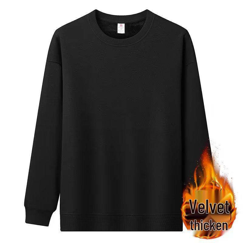 Men's American Style Fleece-Lined Hoodie 600G, Long Sleeve Round Neck Casual T-shirt, 2025 Collection.