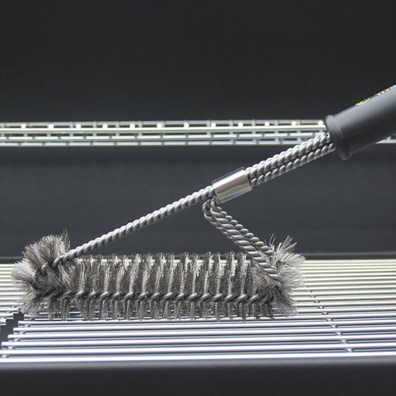 Griglia per barbecue Spazzola per barbecue in acciaio inossidabile Setole metalliche Spazzole per pulizia antiaderenti con manico Rimuovi macchie Accessori per barbecue
