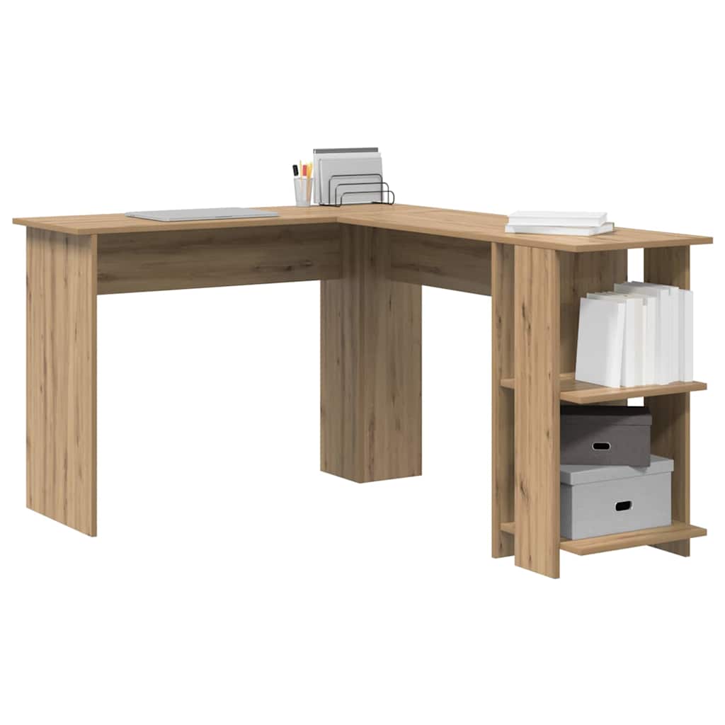L Shaped Desk with Shelf Artisan Oak Finish 140 X 113.5 X 75 Cm