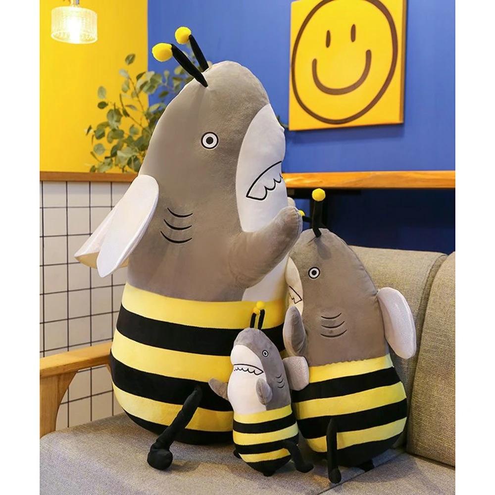 35cm Funny Funny Shark Bee Combined With Stuffed Toy Throw Pillow Doll Boy Girl Birthday Gift Surprise Gift Decoration Soft