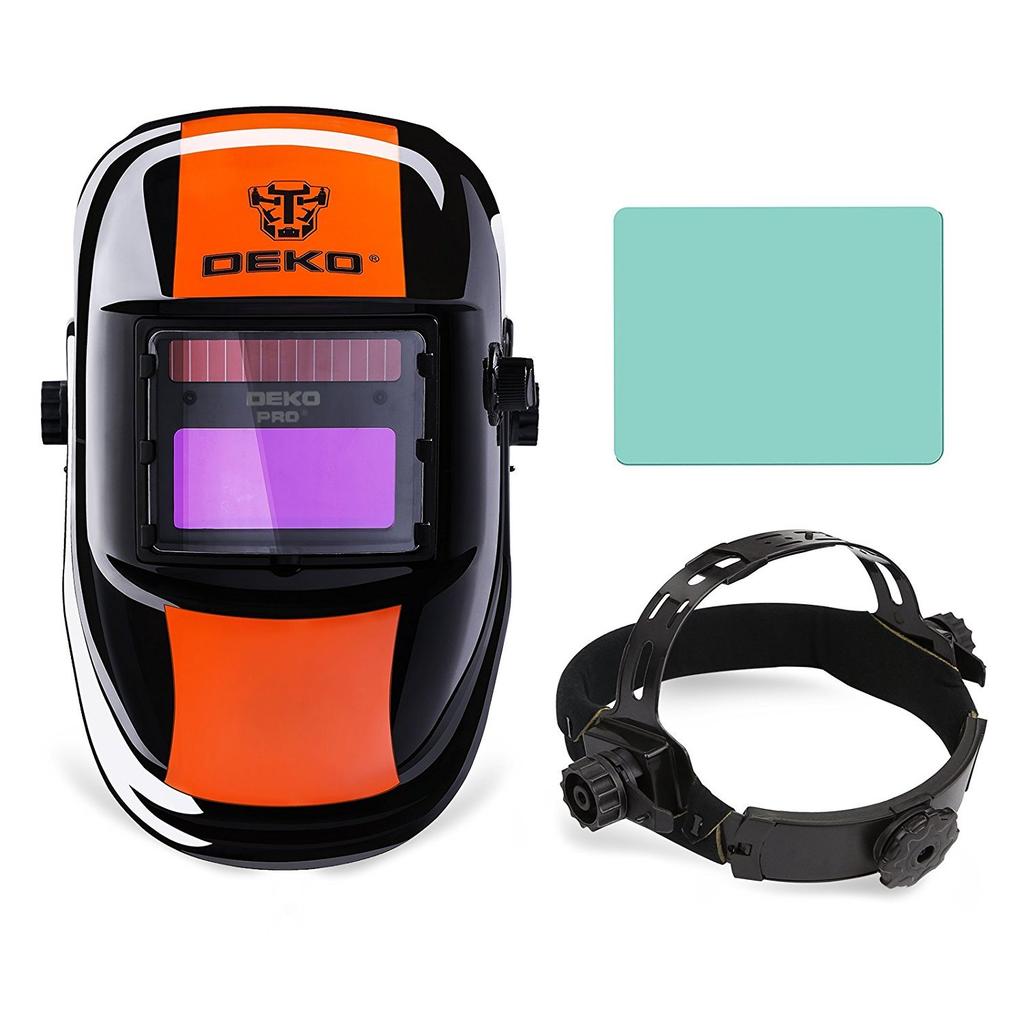 DEKOPRO Welding Solar Rechargeable Welding Adjustable Shadow Range sec Darkening Speed for and Arc Black Orange Auto-Darkening Helmet, Mask/Welding