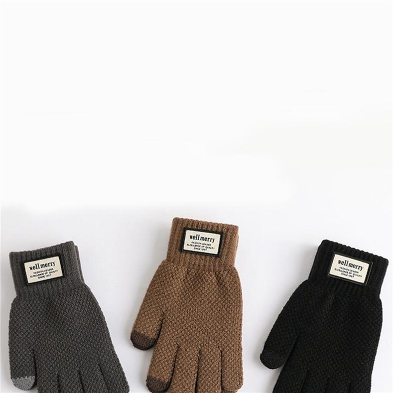 Autumn And Winter Men Padded Thicken Jacquard Touchscreen Gloves Warm Wool Gloves for Cold Weather
