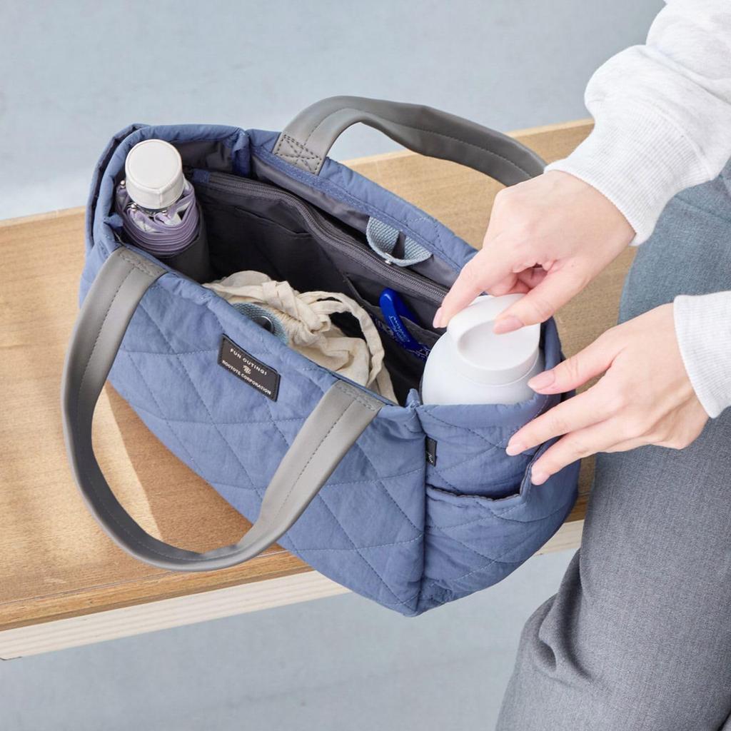 Rootote Women's Tote Bag, Small, Compartment, Lunch Bag, Handbag, Freestanding, Sub-Bag, LT Deli Paruti Quilted D 3673 (02 Ivory)