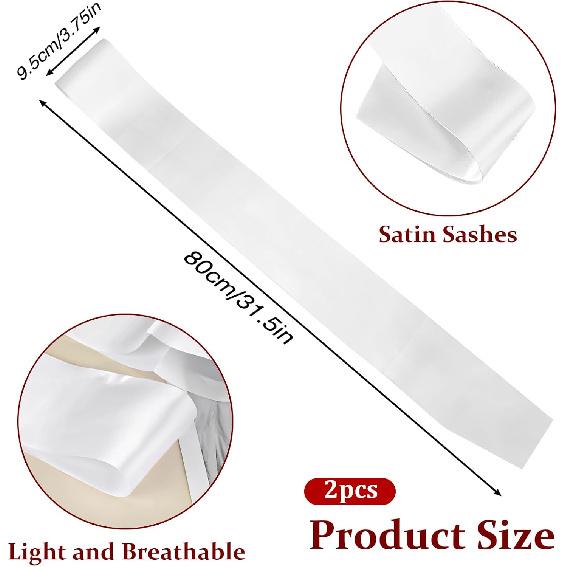 2 Pack White Sash Plain Beauty Pageant Sashes Blank Satin Sashes for Pageants, Plain White Sash, Blank Sashes to Decorate Sashes, DIY Sash for Party