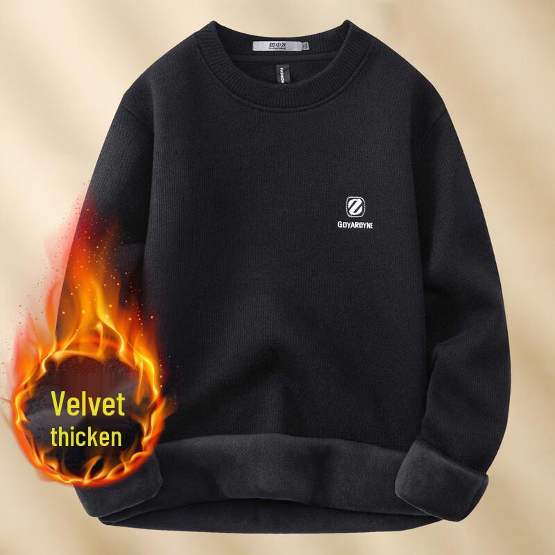 SNOWFLYING Men s Fleece-Lined Letter Print Round Neck Sweatshirt M