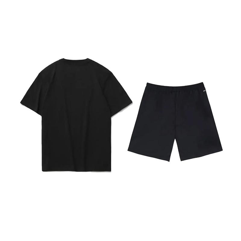 Li Ning Logo Letter Print Round Neck Pullover Short Sleeve T-Shirt Loose Fashion Versatile Shorts Casual Sports Set Unisex sets AHST791-1+YKSV147-2