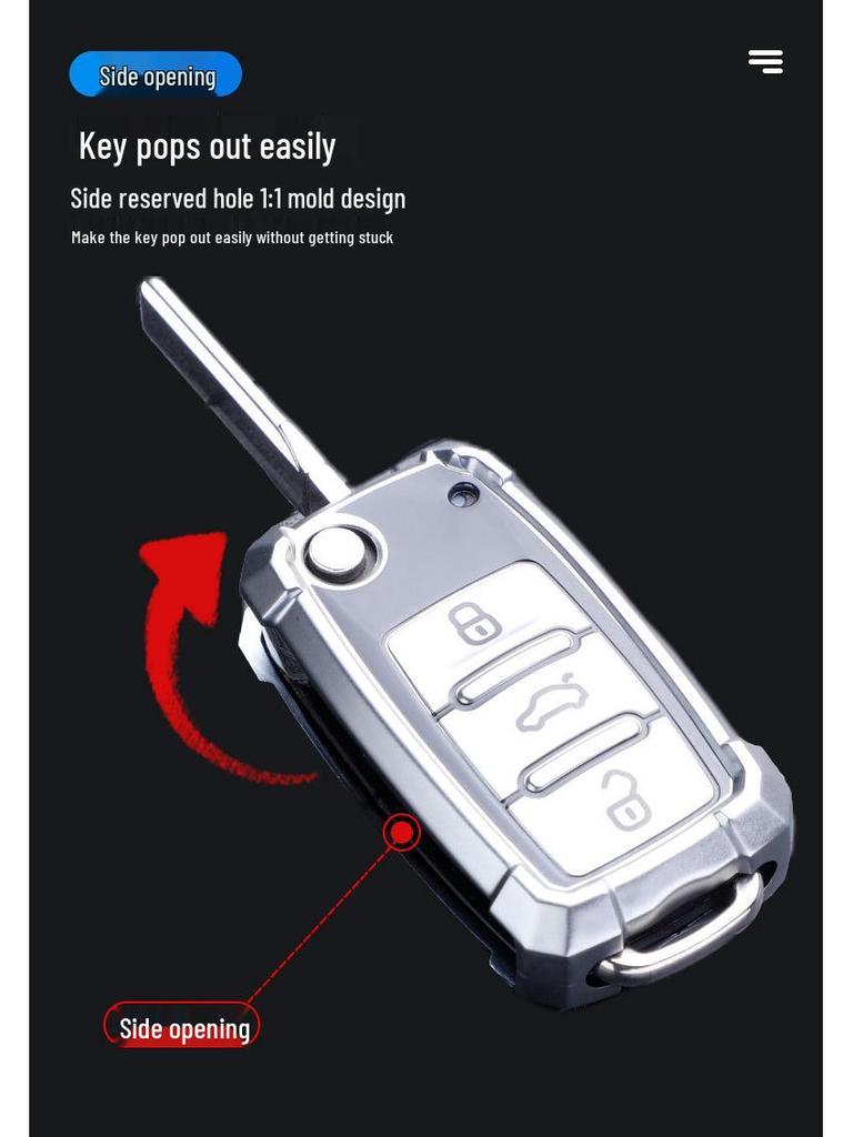 Volkswagen Key Fob Cover: Fits Lavida, Bora, POLO, Jetta, Santana, Sagitar, Tiguan - Mecha Style Key Shell with Buckle.