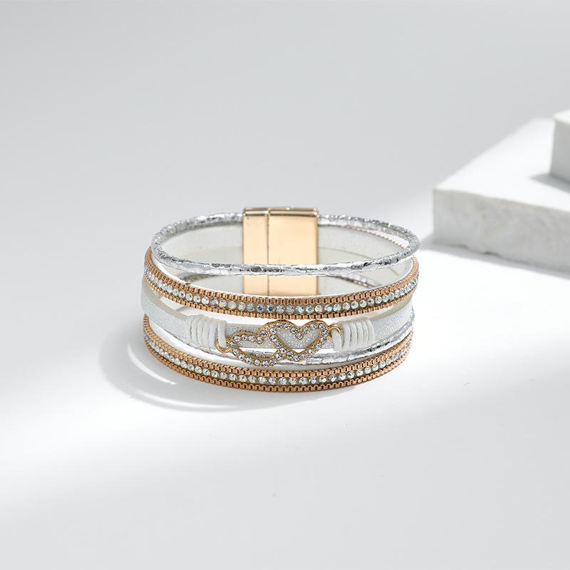 Bohem Kalp Aksesuarları Çok Katmanlı Deri Kadın Bilekliği Klasik Mıknatıslı Tokalı Bilezik