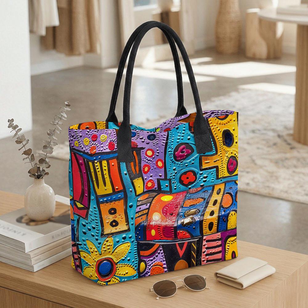 Colorful Art Printed Tote Bag Casual Large Capacity Shoulder Handbag for Daily Use