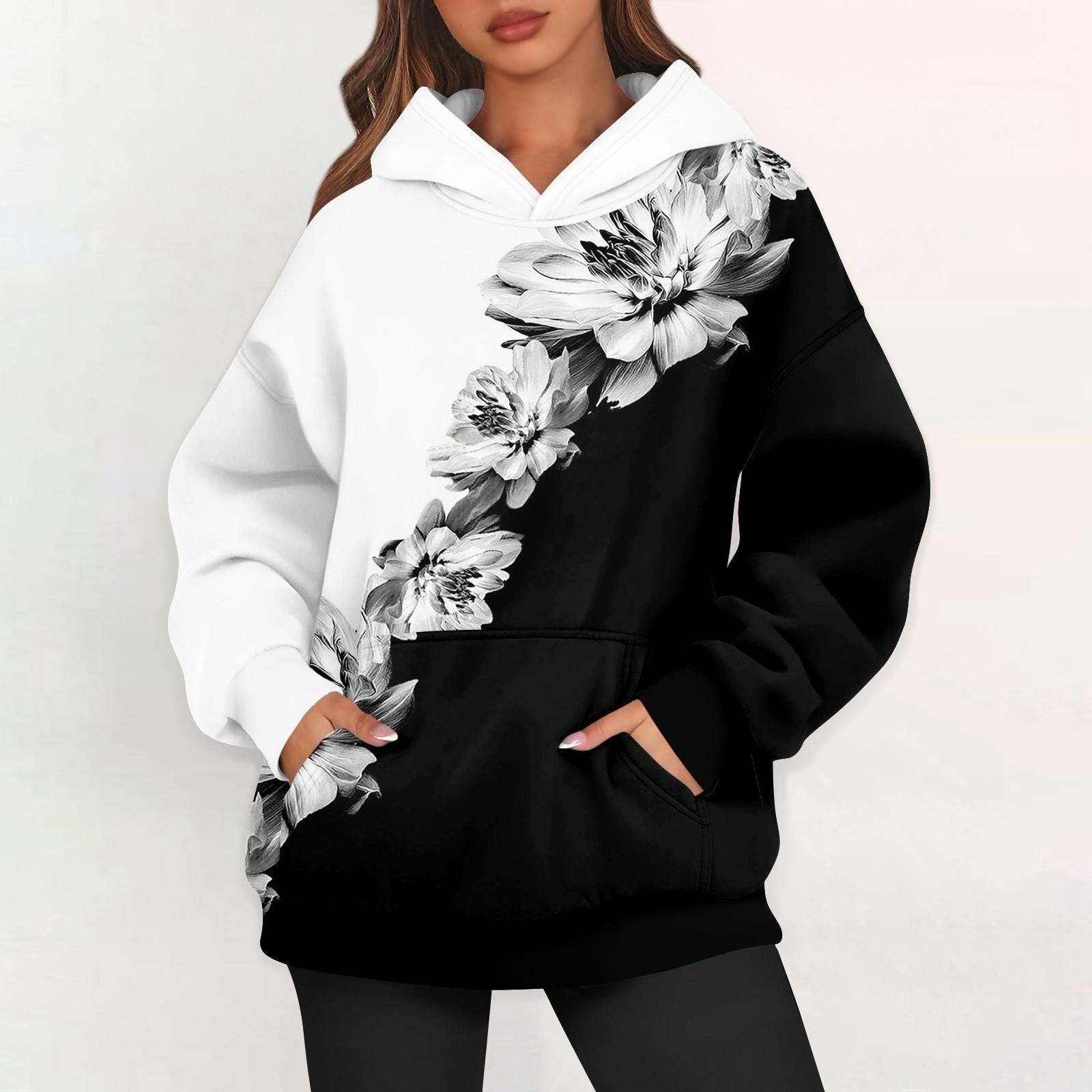 

Женские худи оверсайз из флиса, толстовки с длинным рукавом, пуловеры с карманом S чёрный