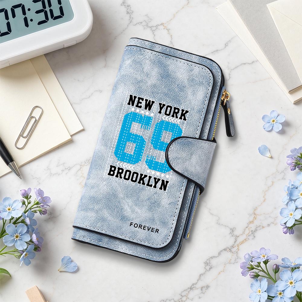 Fashion New York Brooklyn Print Long Wallet Multi Slot Card Holder Portable Money Purse for Daily Use