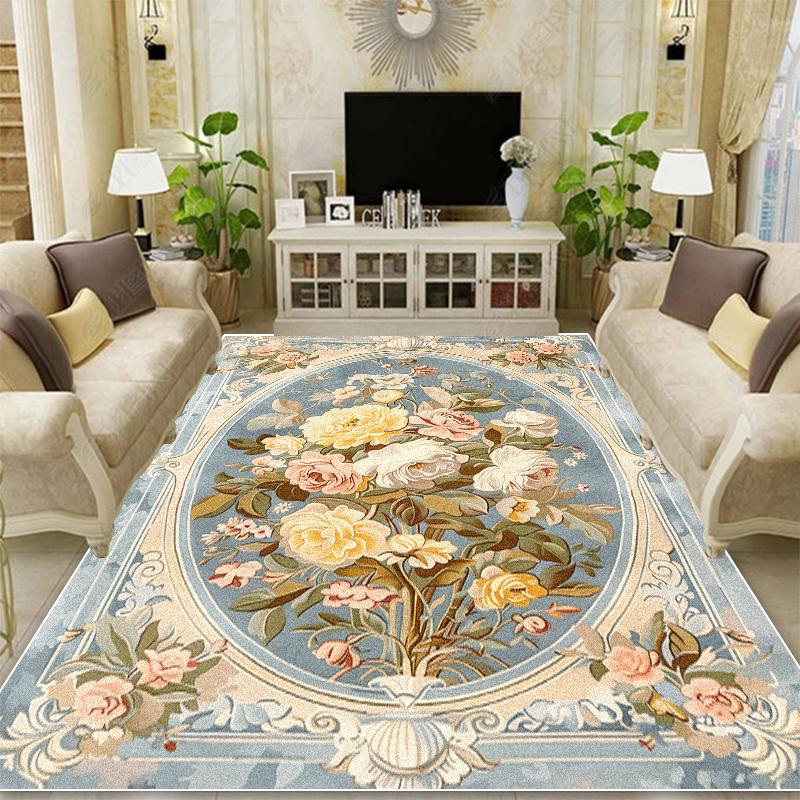 European Style Retro Decoration Carpets Living Room Flower Pattern Rugs Hall Sofa Area Rug Mat Bedroom Cloakroom Anti-Slip Floor