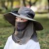 Neck Protection Wide Brim Visor Cap Breathable Mesh Face Cover Bucket Hat  Adult
