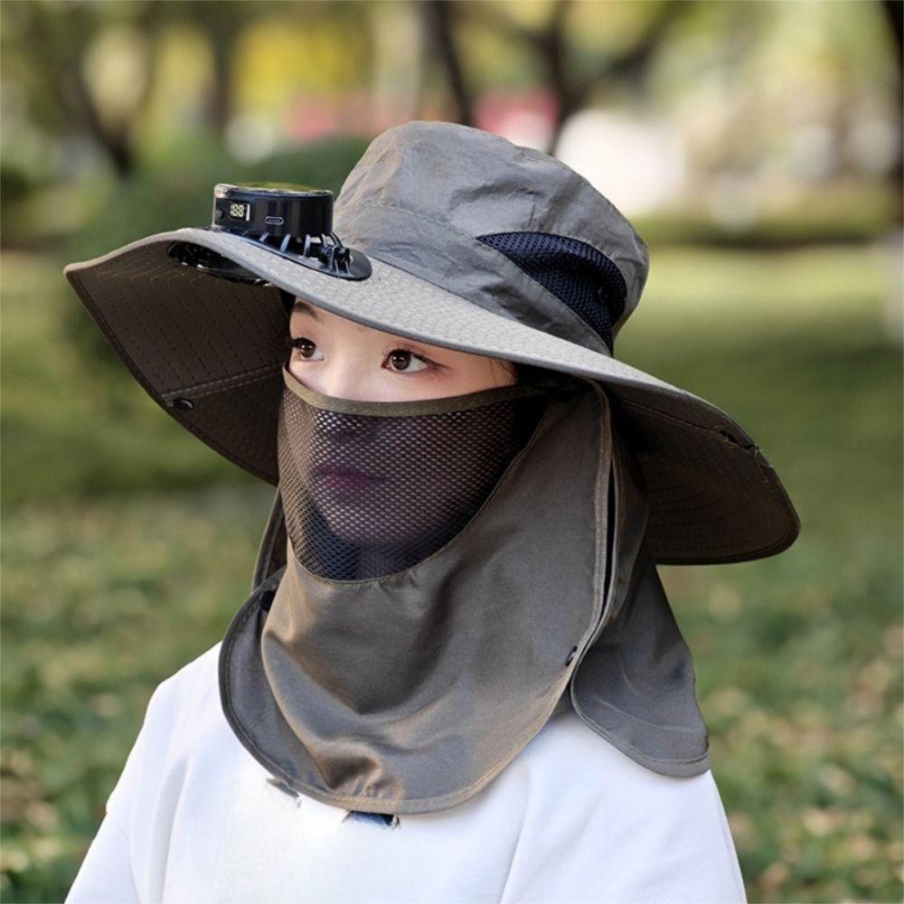 Breathable Mesh Wide Brim Visor Cap Neck Protection Face Cover Bucket Hat  Mountaineering