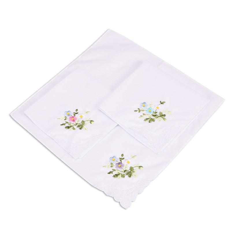 3Pcs 28x28cm Flower Embroidery Lace White Cotton Lady Women Personalized Wedding Handkerchiefs
