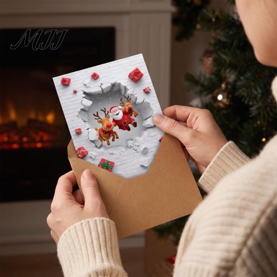Desktop Holiday Ornaments Christmas Greeting Cards with Envelopes, Funny 3D Wall Breaking Cards, Unique Gifts Cute Santa Reindeer Festive Card