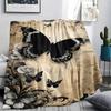 1Pc Vintage Black Butterfly Print Flannel Blanket, High Quality Comfortable for All Seasons, Home Decor, Warmth and Comfort, Perfect for Gifts