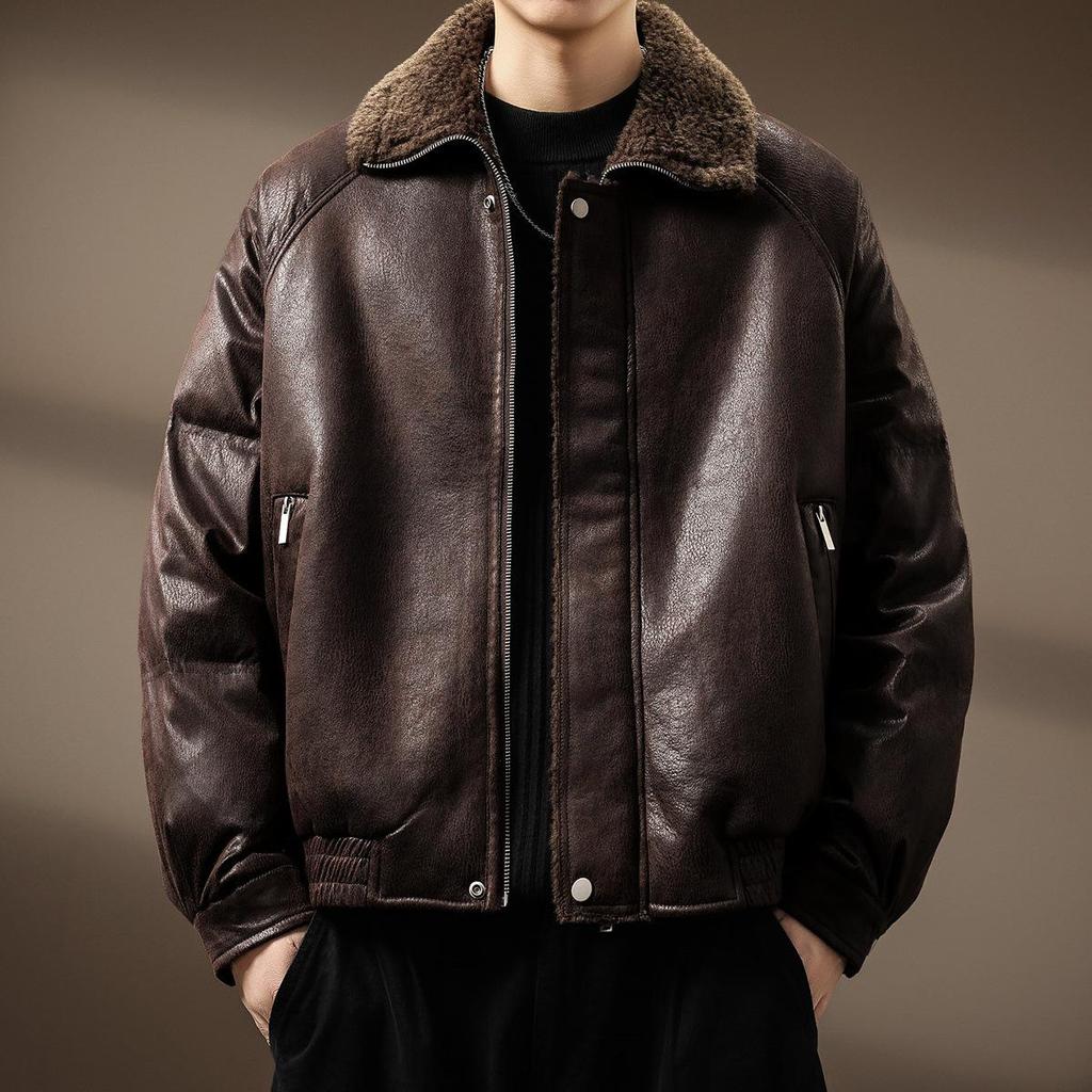 Men's Luxurious Retro German Fur-Lined Cotton Parka – Autumn/Winter Fleece Leather Jacket