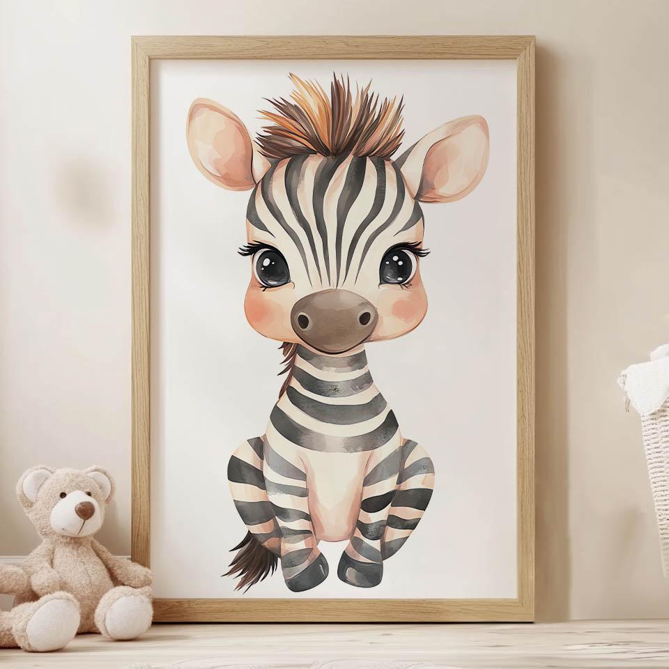 Plakat Mała Zebra Plakat Mała Zebra, 30X40 Cm, Rama Drewniana Biała, Papier Matowy 230 Gsm