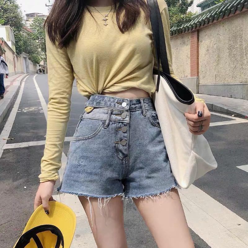 WTEMPO Net Red Denim Shorts Weibliche Hohe Taille Sommer Student Wild War Dünn und Lose Breite Beine