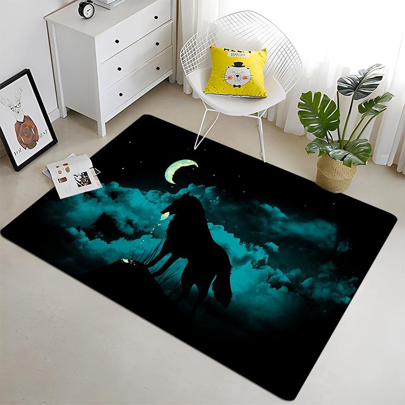 3D Wolf Carpet Forest Moon Night Floor Mats for Living Room Bedroom Entrance Door Mat Rug Non-slip Chair Mats Bathroom Carpet