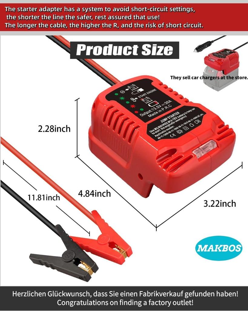 18V Battery Jumper Cables, 8 Gauge 6.5FT, 12V Portable Car Starter for 8.0L Gas/6.5L Engines (No Battery)