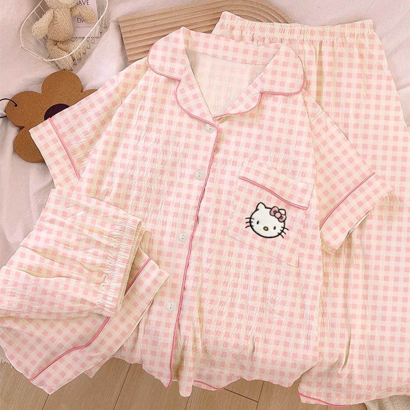 Homewear Cloud Cotton Frühling und Sommer Pyjama Damen Kurzarm Hose Cartoon Welpe Mädchen Dreiteiler