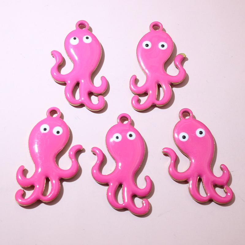10pcs 28x15mm Enamel Octopus Charms Pendant Stainless Steel DIY Jewelry Making Accessories Findings for Necklace Earrings