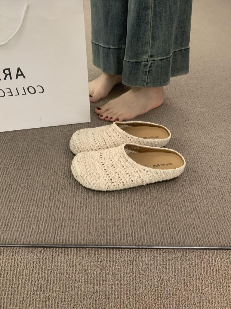 Niche hand-woven hollow breathable bag head half slippers women's summer outer wear wind thick bottom