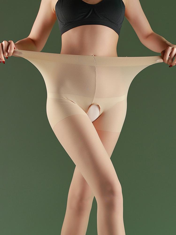 Women's 8D Thin Sheer Pantyhose High Waist Elastic Tights Sexy Open Crotch Allure Stocking Oil Shiny Glossy Leg Shaper Pantyhose