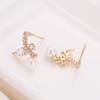 Elegant European Rhinestone Leaf Stud Earrings with Pearls