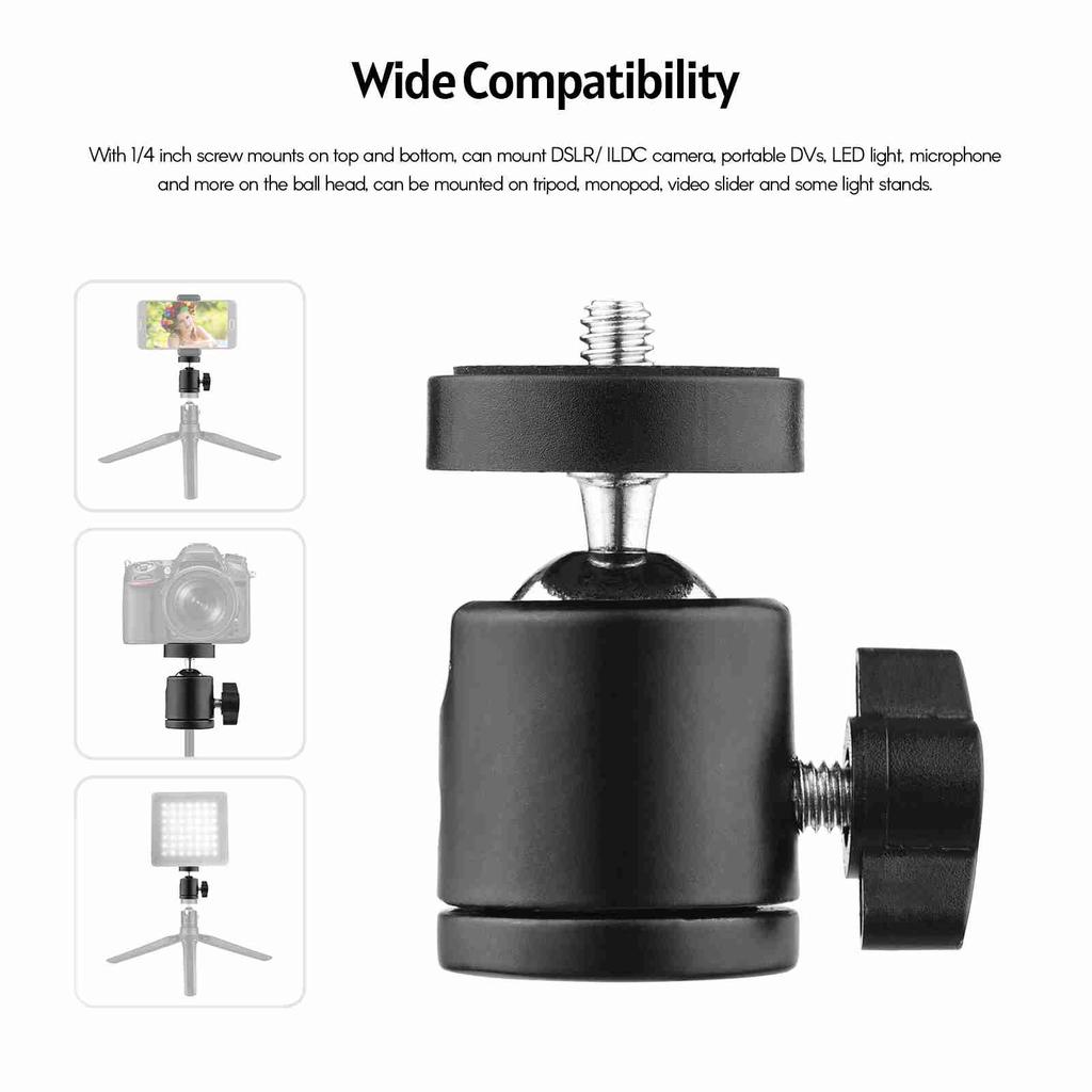 1pc Mini Swivel Ball Head Tripod Head 360 Degree Rotating Mount Base Adapter with Universal 1 4 Inch Screw Mounts for