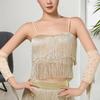 Stage Ready Milk Silk Dance Top Glittering Sequins Coverage Flexible Fringe Movement Square Neck Design For Competition And Practice