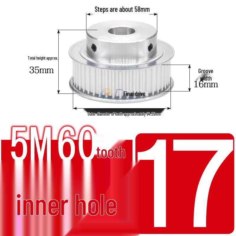 60-Teeth 5M Timing Pulley, T-Slot Width 16/21/27mm, BF Type Stepped with Machined Hole 6-20mm