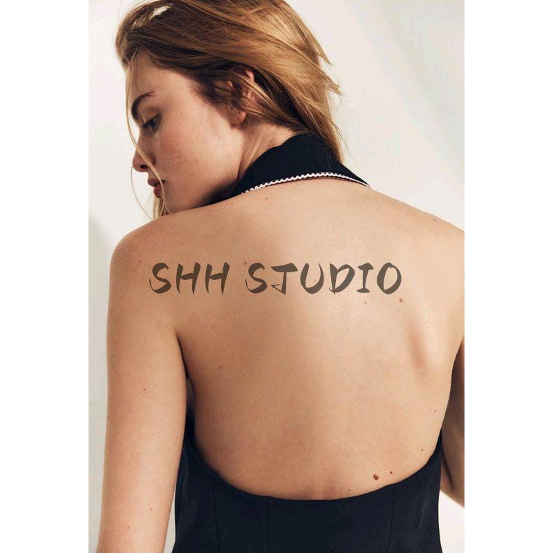 25 Spring New Women's Clothing American V-Shaped Neckline Bowknot Decoration Patchwork Hanging Collar Tops 2119550