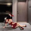 Dengmi Velvet Bunny Girl Sequin Lingerie - Red Strapless Christmas Dress for Women