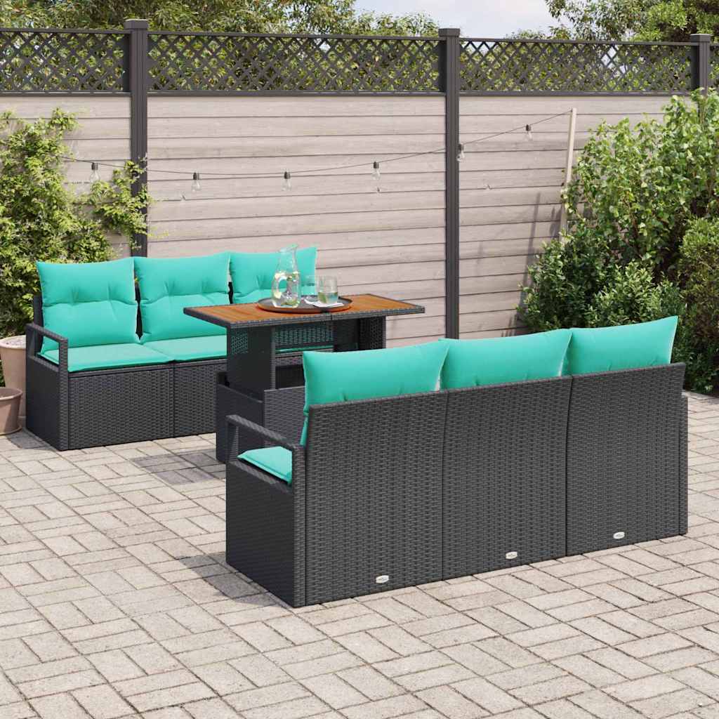 Garden Sofa Set with Cushions 7 pcs Black and Blue