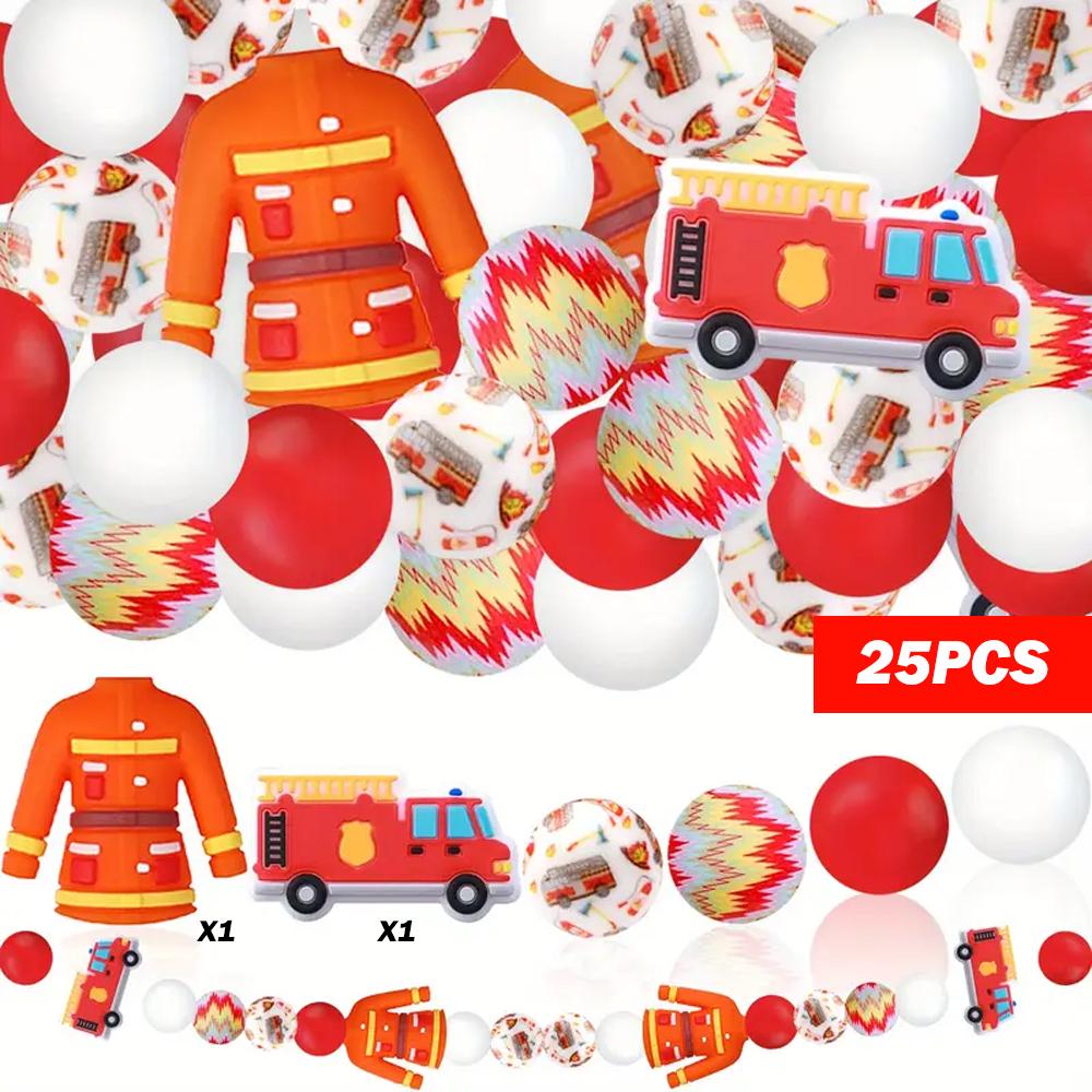 

25/61PCS firefighter themed silicone bead set, perfect for DIY handmade crafts such as keychains, necklaces, bracelets, etc