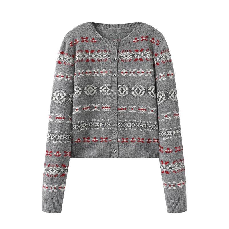 Women's Striped Jacquard Knit Cardigan - Autumn 2026 Design
