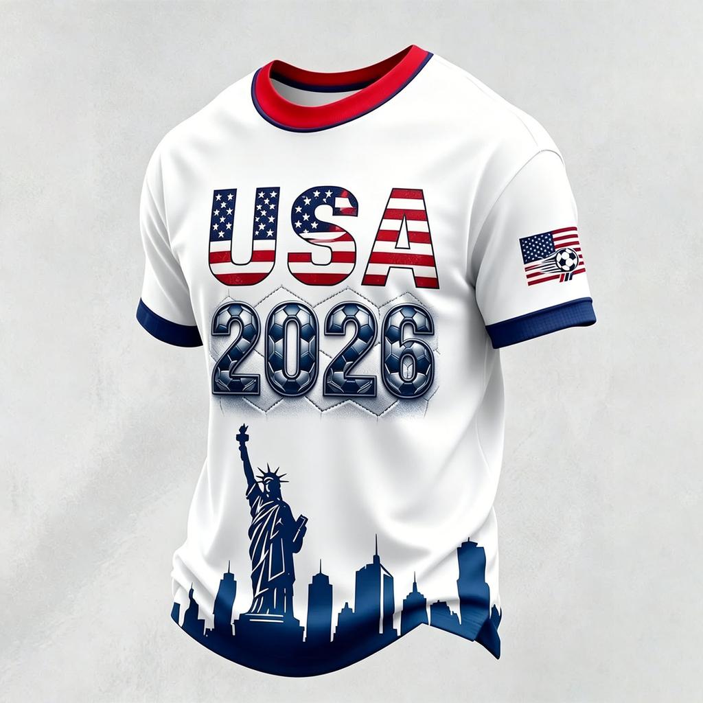 Men Casual Printed Crew Neck Lightweight Breathable Short Sleeve Top with 2026 Lettering and Graphic for Sports Events and Daily Wear