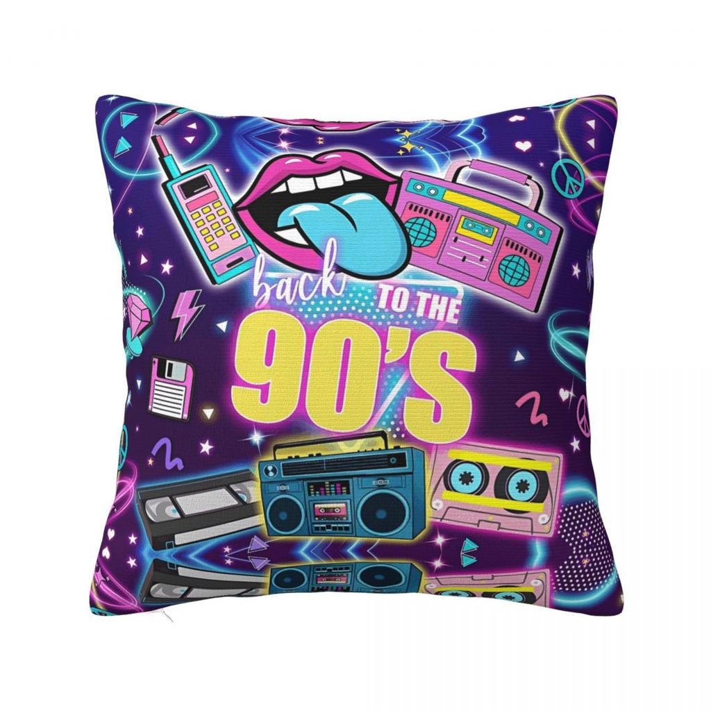 Retro 80s 90s Throw Pillow Cover Polyester Cushions for Sofa Graffiti Music 4545cm Pillowcase