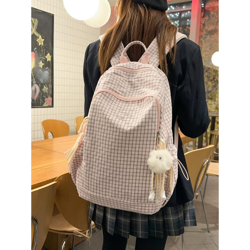 Plaid backpack for womeninsLarge-capacity student backpack in college style, lightweight, casual, and versatile for high school
