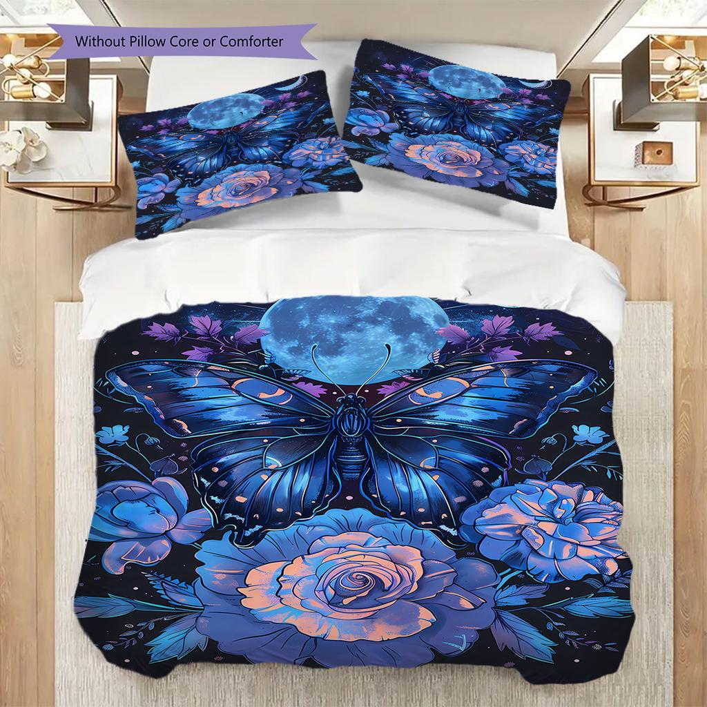 Flowers and Insects Pattern Bedding Quilt Set Quilt Cover Pillowcase Home Decoration Birthday Gift (1 * duvet cover + 2 * pillowcase, without core)
