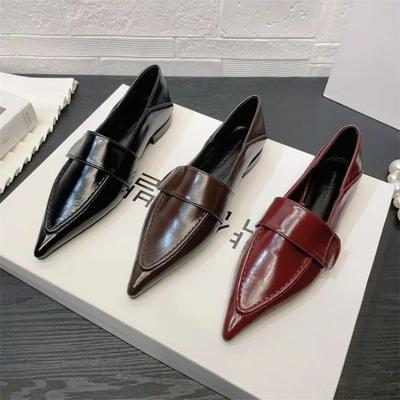 Ladies Summer Footwear with Heel Office Shoes for Flat Flats Normal Leather Casual Pointed Toe Black Discount Fashion