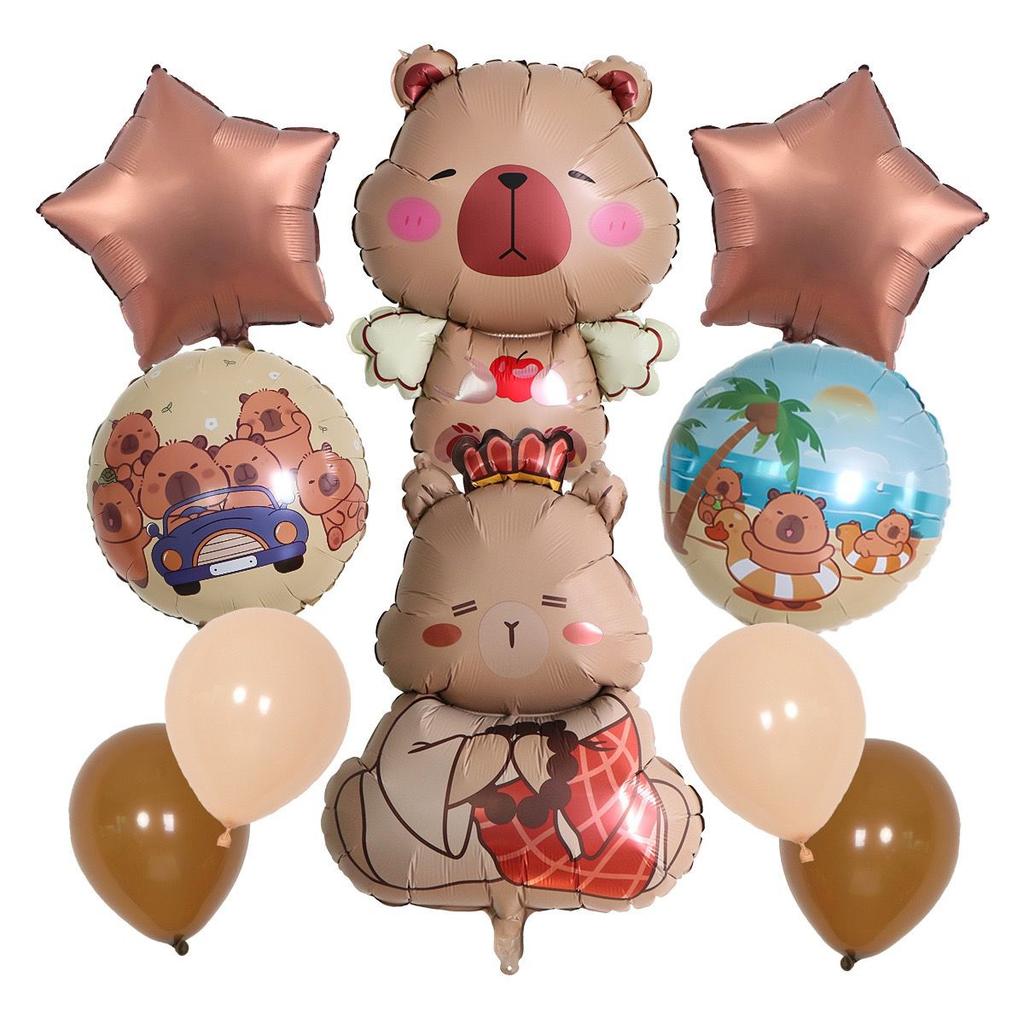 10-piece Capibara-themed Aluminum Film Balloon Set for Children's Birthday Party Decoration Supplies